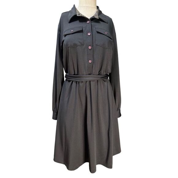 Matilda Jane Paint By Numbers Womens Black Dress Black Belted Pockets Stretch L - Picture 1 of 11